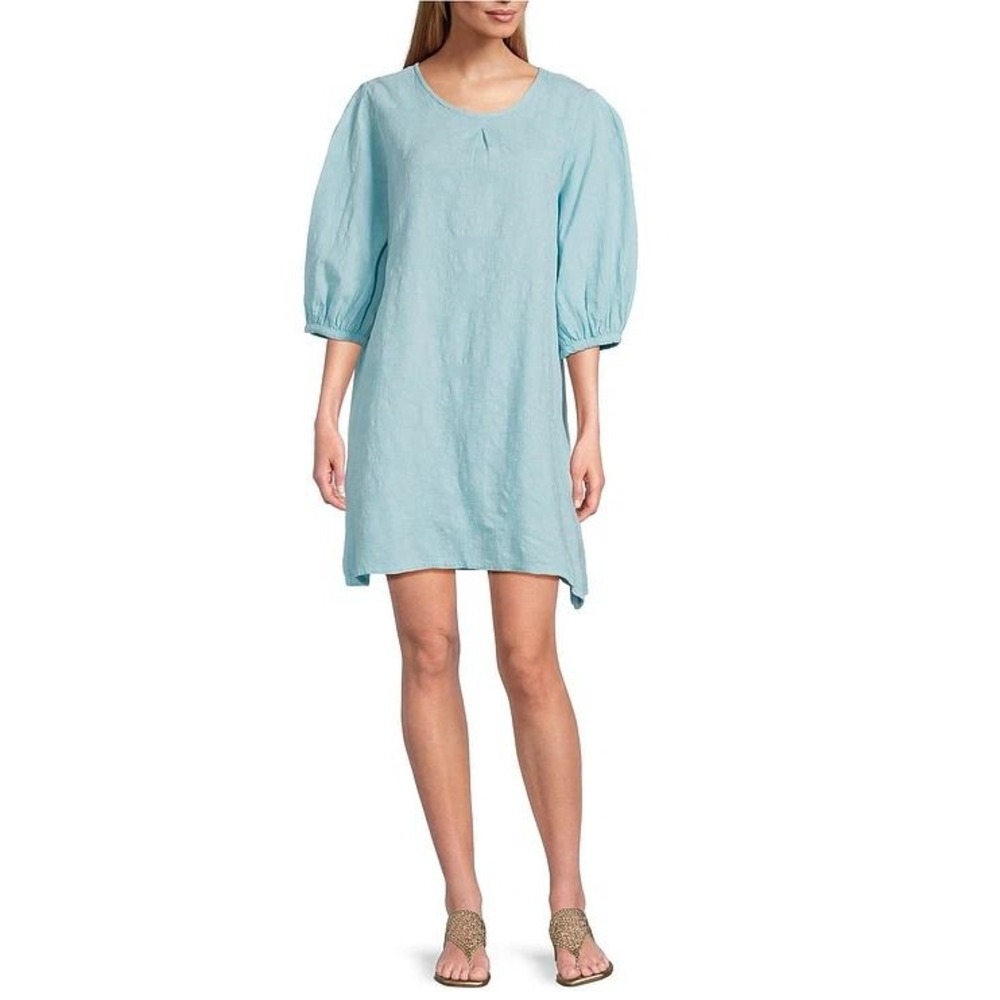 Bryn Walker Lucien 100% Cotton Jacquard Balloon Sleeve Dress - Blue - Size M